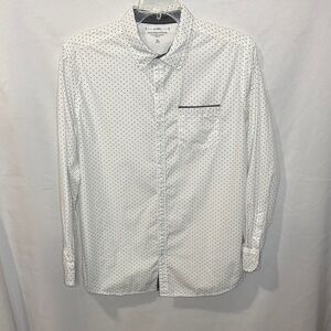 White Button Down Shirt with Black Dots Peached Peplin Classic Fit pd&c